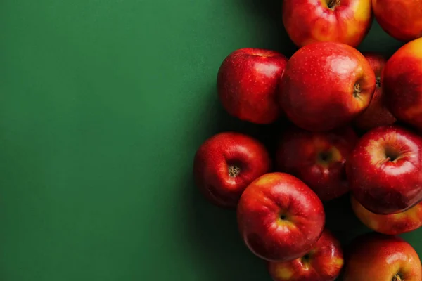 Ripe Tasty Apples Color Background Top View — Stock Photo, Image