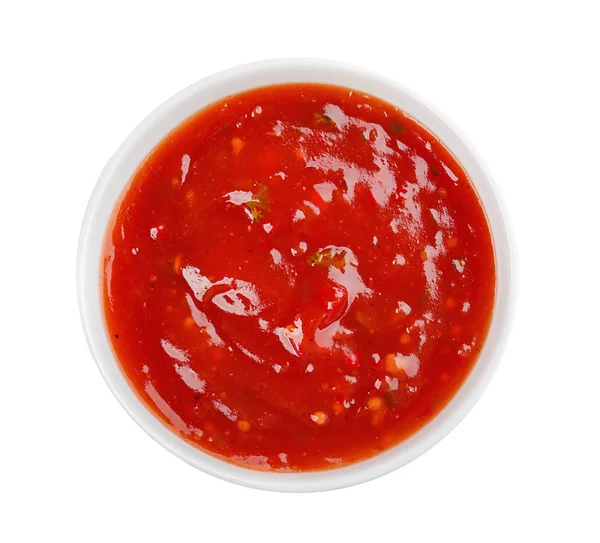 Savoureuse Sauce Tomate Dans Bol Sur Fond Blanc — Photo