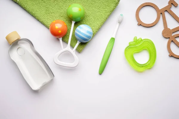 Composition Baby Care Accessories White Background — Stock Photo, Image