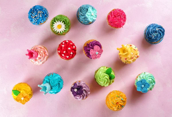 Tasty Cupcakes Color Background — Stock Photo, Image