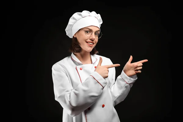 Young Female Chef Dark Background — Stock Photo, Image