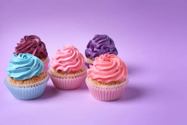 Tasty Cupcakes Color Background — Stock Photo, Image