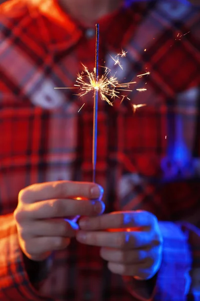 Woman Christmas Sparkler Closeup — Stock Photo, Image