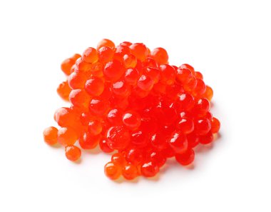 Beyaz zemin üzerine kırmızı lezzetli havyar