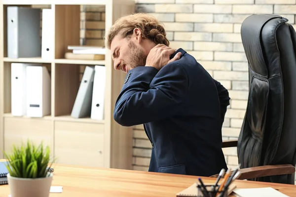 Young Businessman Suffering Back Pain Office — Stock Photo, Image
