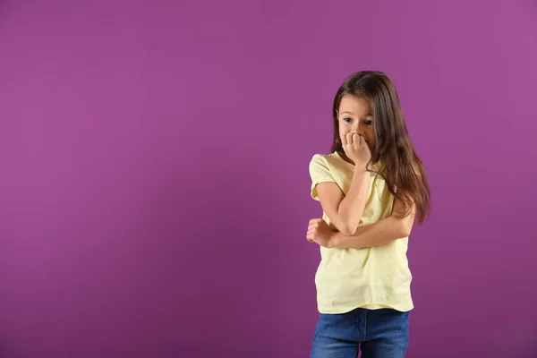 Emotional Girl Making Mistake Color Background — Stock Photo, Image