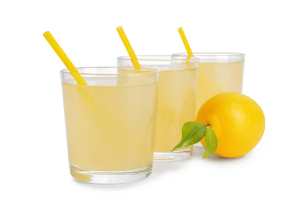 Glasses Cool Tasty Lemonade White Background — Stock Photo, Image