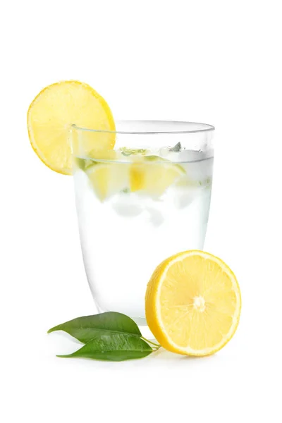 Glass Cool Lemon Water White Background — Stock Photo, Image