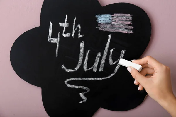 Woman Writing Blackboard 4Th July Celebration — Stock Photo, Image