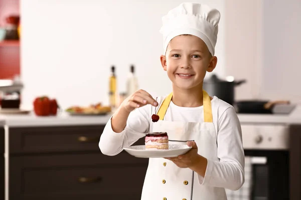 Cute Little Chef Tasty Dessert Kitchen — Stock Photo, Image