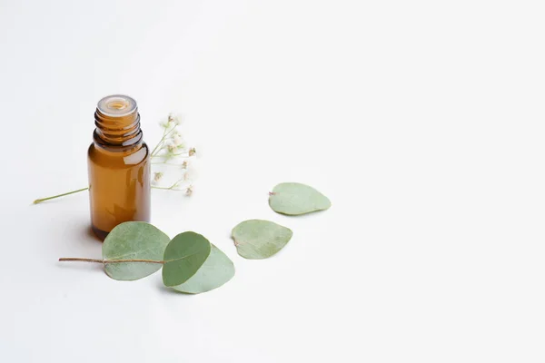 Flasche Ätherisches Eukalyptusöl Auf Weißem Hintergrund — Stockfoto