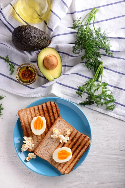 Toasted Bread Cut Boiled Egg Plate — Stock Photo, Image