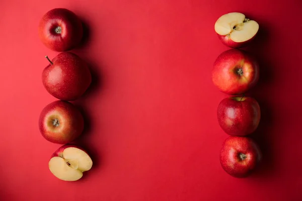 Ripe Tasty Apples Color Background Top View — Stock Photo, Image