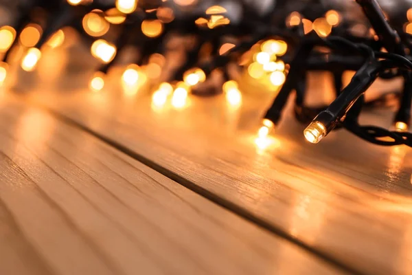 Світлі Різдвяні Вогні Столі Крупним Планом — стокове фото