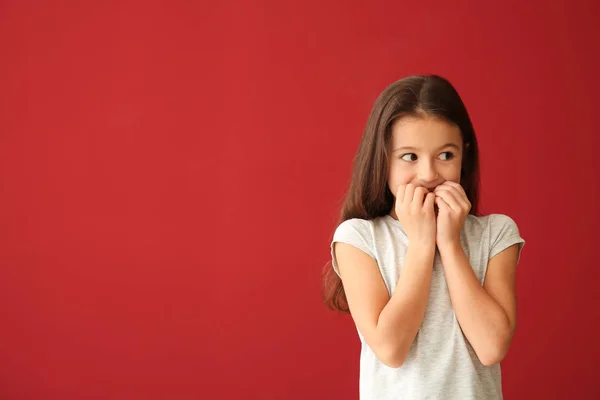 Emotional Girl Making Mistake Color Background — Stock Photo, Image