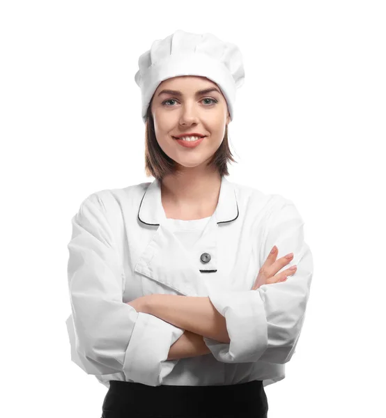 Jeune Chef Féminine Sur Fond Blanc — Photo