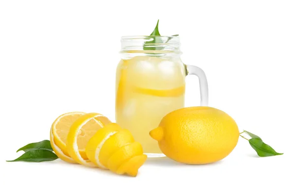 Mason Jar Tasty Lemonade White Background — Stock Photo, Image