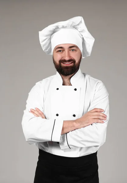 Masculino Chef Fundo Cinza — Fotografia de Stock