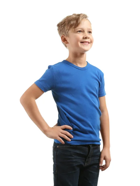 Söt Pojke Shirt Vit Bakgrund — Stockfoto