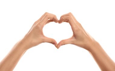 Kadın kalp elleri beyaz arka plan üzerinde yapma