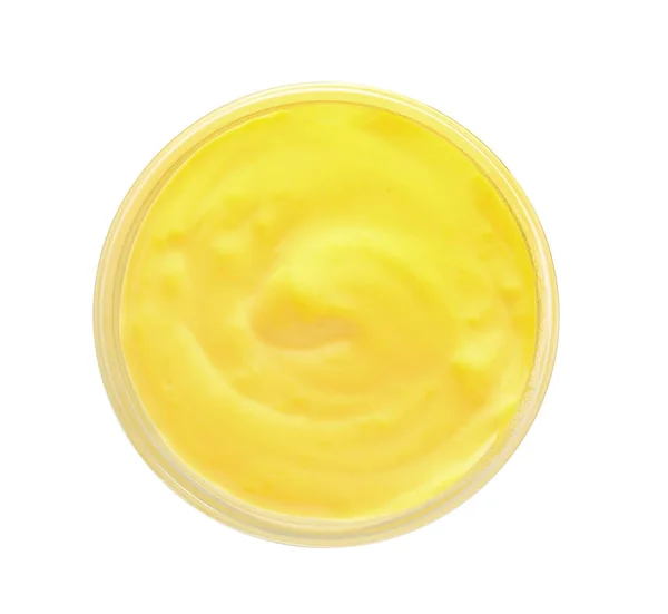 Smaczny Sos Żółty Miska Białym Tle — Zdjęcie stockowe