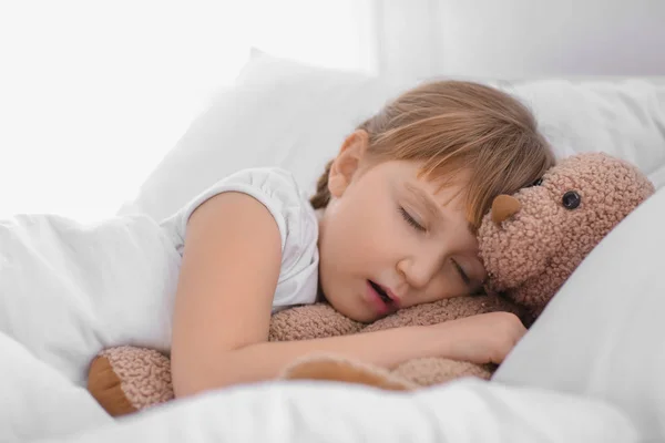 Cute Little Girl Sleeping Bed — Stock Photo, Image