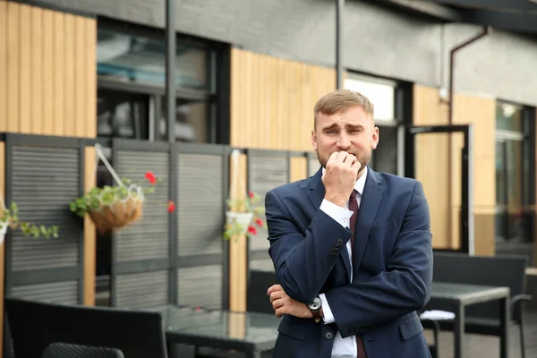 Emotional Young Businessman Making Mistake Outdoors — Stock Photo, Image