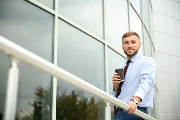 Businessman Cup Coffee Outdoors — Stock Photo, Image