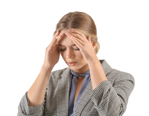 Young Woman Suffering Headache White Background — Stock Photo, Image