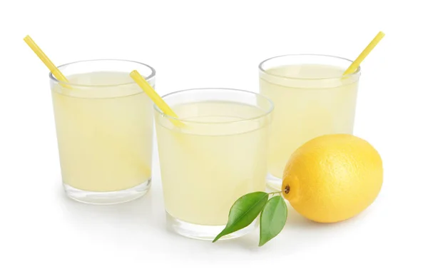 Glasses Cool Tasty Lemonade White Background — Stock Photo, Image