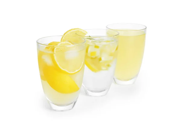 Glasses Cool Fresh Lemonade White Background — Stock Photo, Image