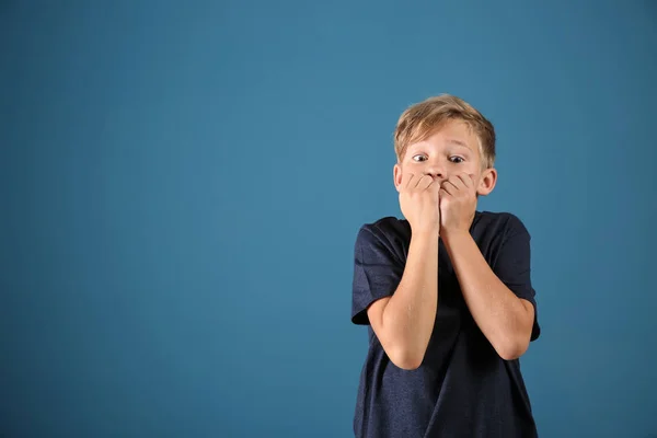 Emotional Boy Making Mistake Color Background — Stock Photo, Image