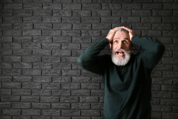 Emotional Senior Man Making Mistake Dark Background — Stock Photo, Image