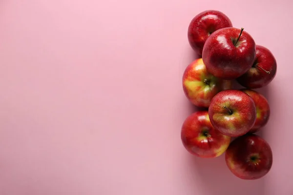 Ripe Tasty Apples Color Background Top View — Stock Photo, Image