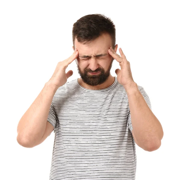 Man Suffering Headache White Background — Stock Photo, Image