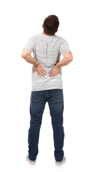 Man Suffering Back Pain White Background — Stock Photo, Image