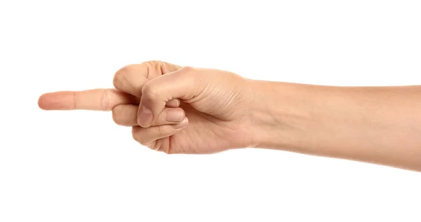 Mano Femenina Mostrando Dedo Medio Sobre Fondo Blanco — Foto de Stock