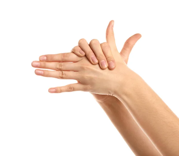 Female Hands Showing Animal White Background — Stock Photo, Image