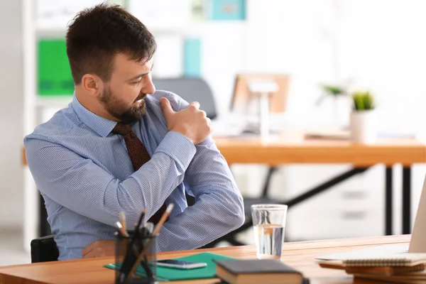 Businessman Suffering Pain Shoulder Workplace — Stock Photo, Image