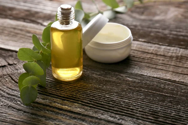 Cosmetics Eucalyptus Extract Wooden Table — Stock Photo, Image