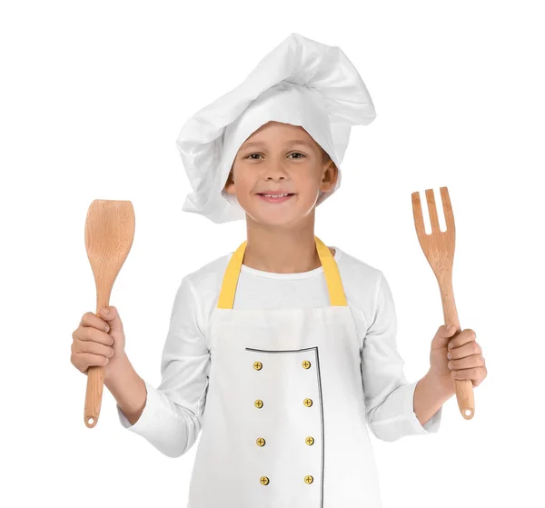 Roztomilý Malý Kuchař Bílém Pozadí — Stock fotografie