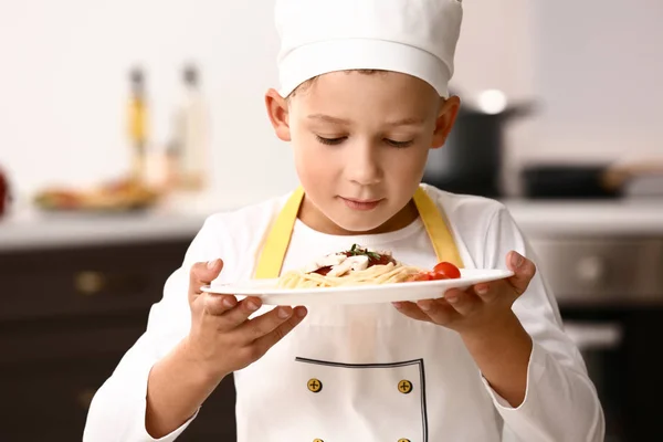 Cute Little Chef Tasty Dish Kitchen — Stock Photo, Image