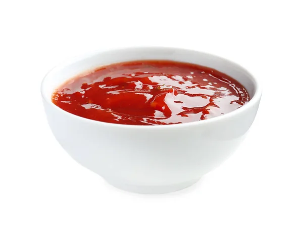 Leckere Tomatensauce Schüssel Auf Weißem Hintergrund — Stockfoto