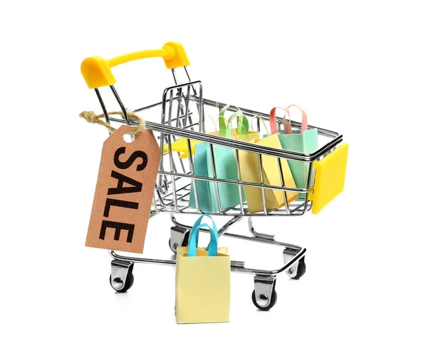 Shopping Cart Small Bags White Background — Stock Photo, Image
