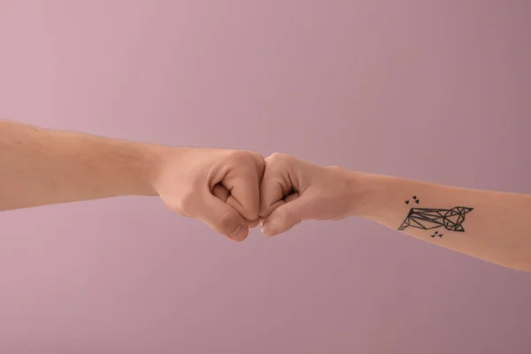 Man Woman Making Fist Bump Gesture Color Background — Stock Photo, Image