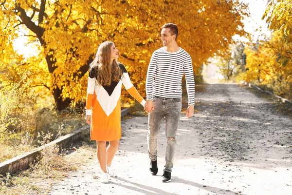 秋の公園で若いカップルを愛する — ストック写真