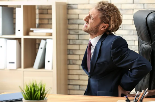 Young Businessman Suffering Back Pain Office — Stock Photo, Image