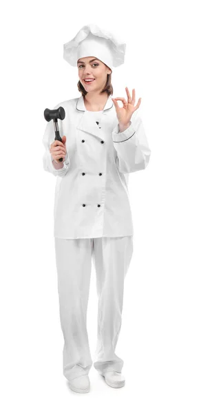 Young Female Chef White Background — Stock Photo, Image