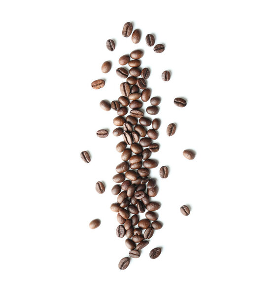 Roasted coffee beans on white background