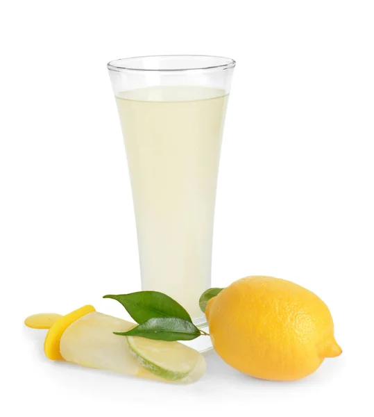Glass Fresh Lemonade Popsicle White Background — Stock Photo, Image